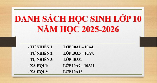 DANH SÁCH LỚP 10 NĂM HỌC 2025-2026
